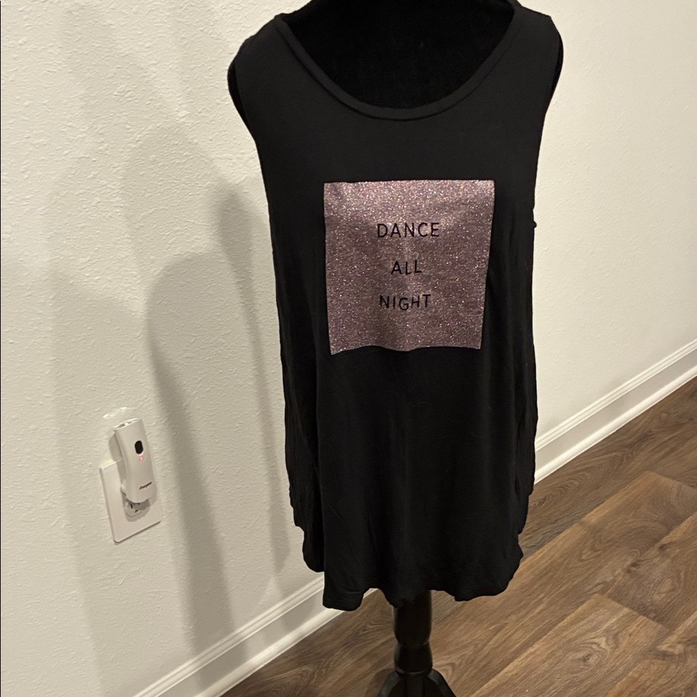 Old Navy Black Tank Top with Pink Glitter Graphic